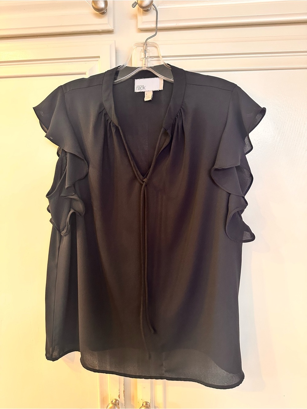 Black Ruffle-Sleeve Tie-Neck Blouse size small PreOwned